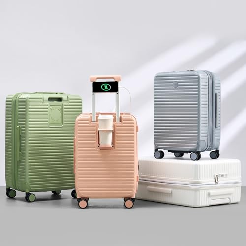 Expandable Travel Luggage with Cup Holder Charger Built in Lightweight Small Suitcase, Silver