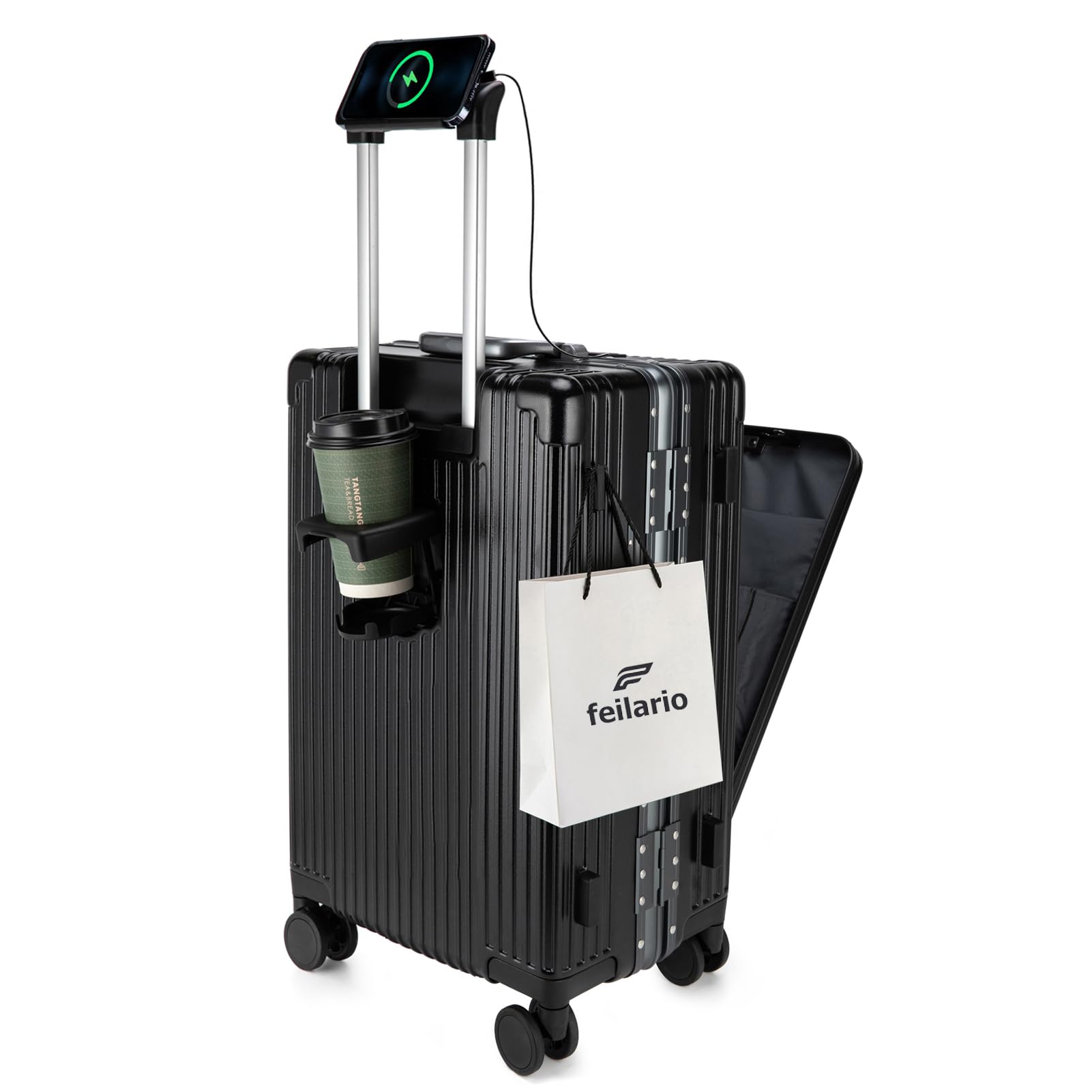 20.8"X15"X8.7 Airline Approved Built-In TSA lock Carry on Suitcase, with Cup Holder, USB Port, Phone Holder
