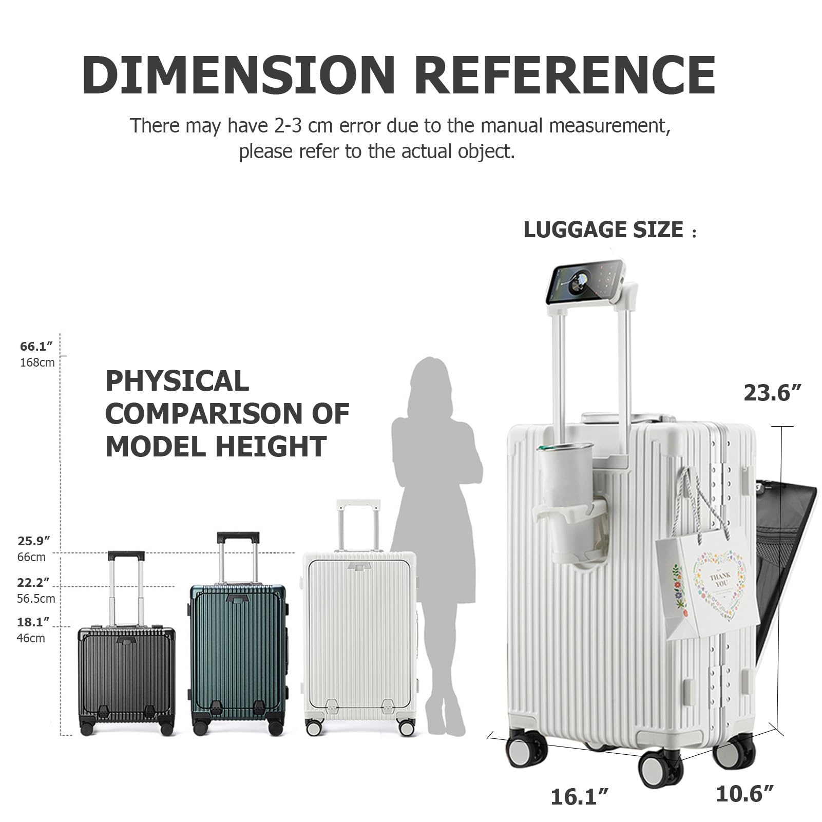 Aluminium Frame PC Hard Shell Spinner Wheels Luggage,20.8"X15"X8.7 Airline