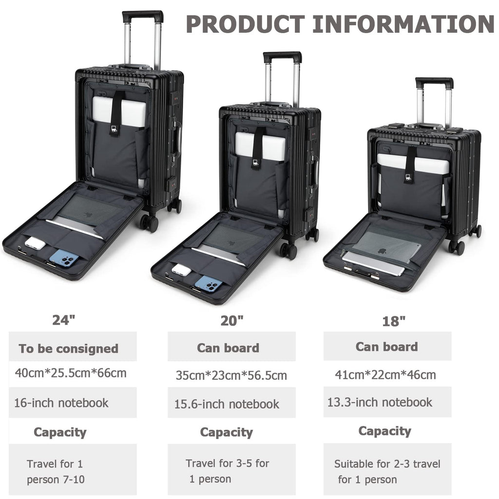 20.8"X15"X8.7 Airline Approved Built-In TSA lock Carry on Suitcase, with Cup Holder, USB Port, Phone Holder