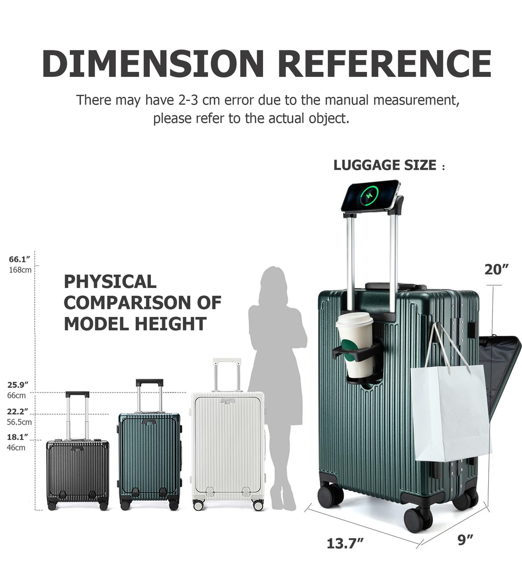 20.8"X15"X8.7 Airline Approved Built-In TSA lock Carry on Suitcase, with Cup Holder, USB Port, Phone Holder