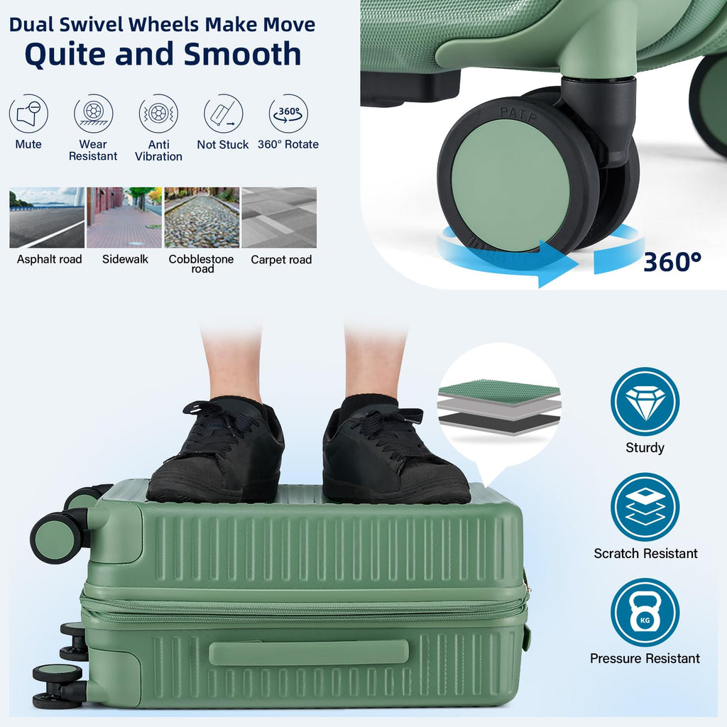 Expandable Travel Luggage with Cup Holder Charger Built in Lightweight Small Suitcase, Silver