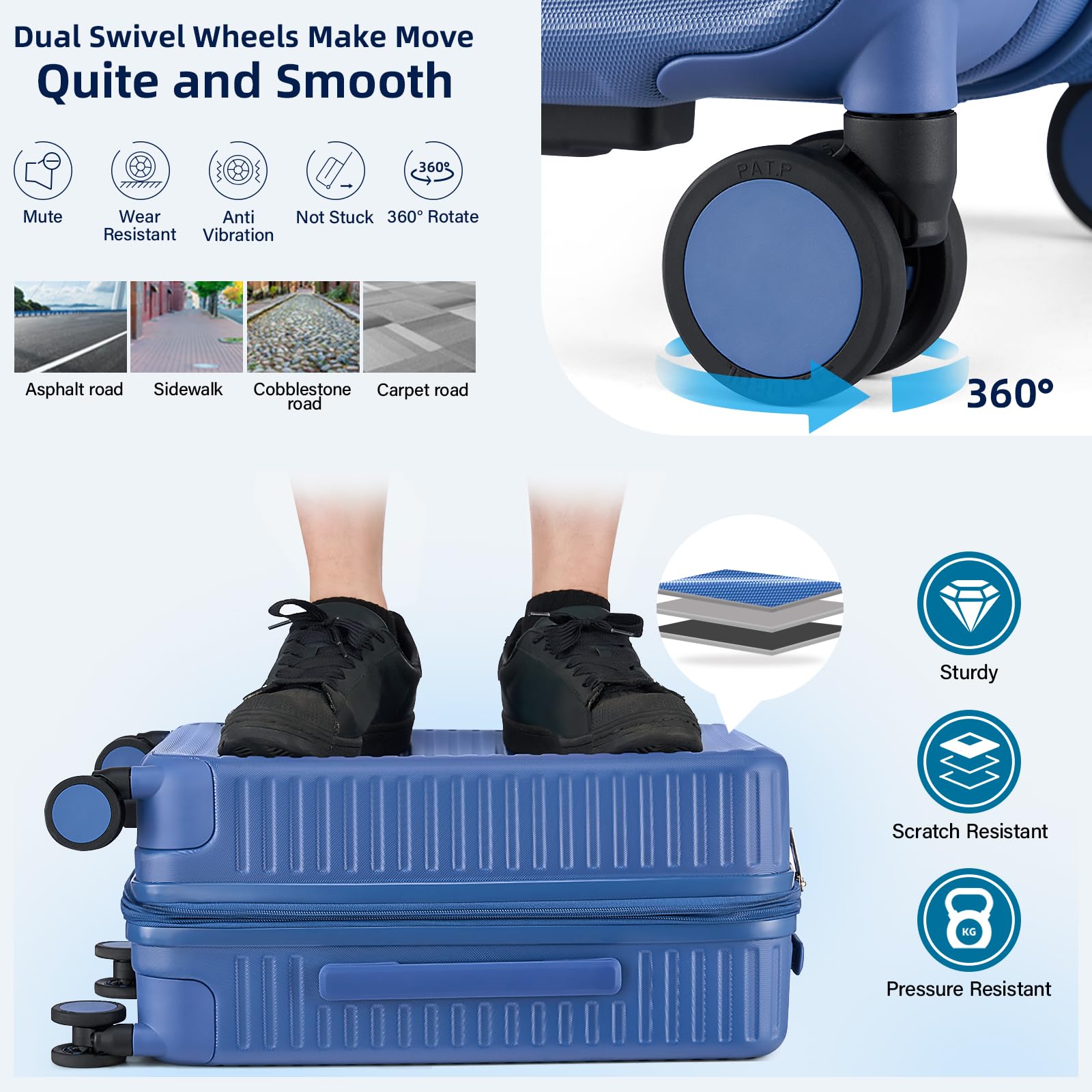 Expandable Travel Luggage with Cup Holder Charger Built in Lightweight Small Suitcase, Silver