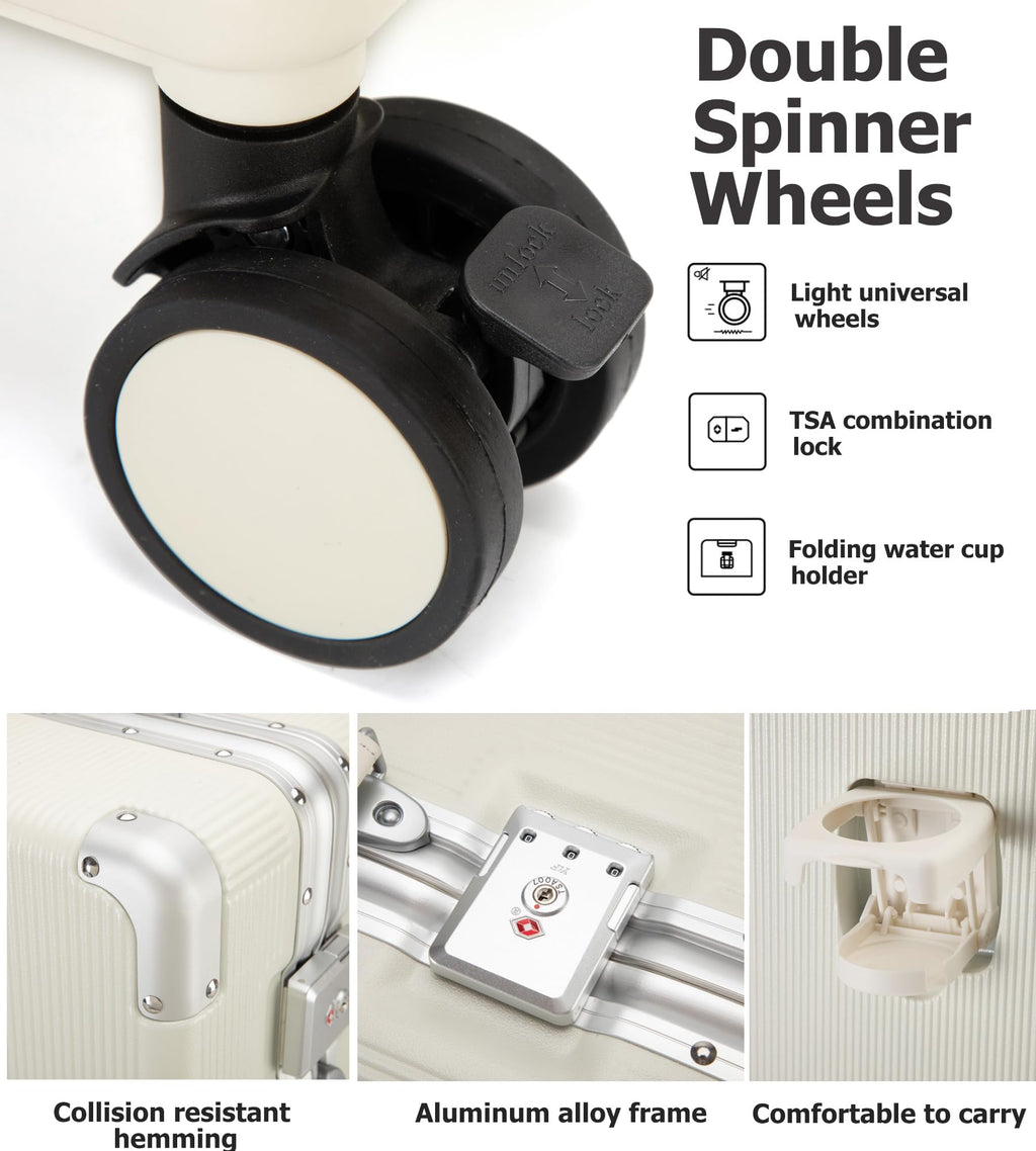 Wheels Luxury Rolling Travel Suitcase with TSA Lock & Cup Holder