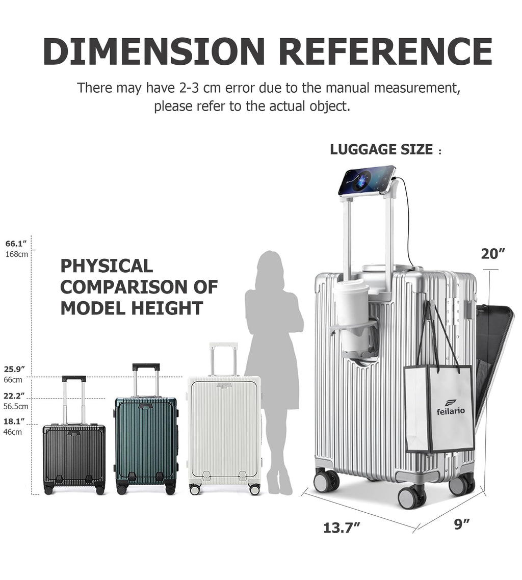 Aluminium Frame PC Hard Shell Spinner Wheels Luggage,20.8"X15"X8.7 Airline