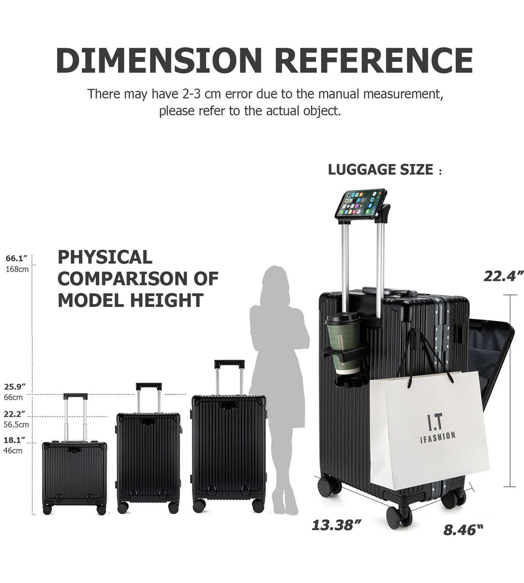Aluminium Frame PC Hard Shell Spinner Wheels Luggage,20.8"X15"X8.7 Airline