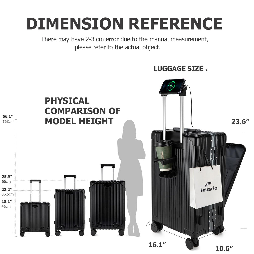 Aluminium Frame PC Hard Shell Spinner Wheels Luggage,20.8"X15"X8.7 Airline