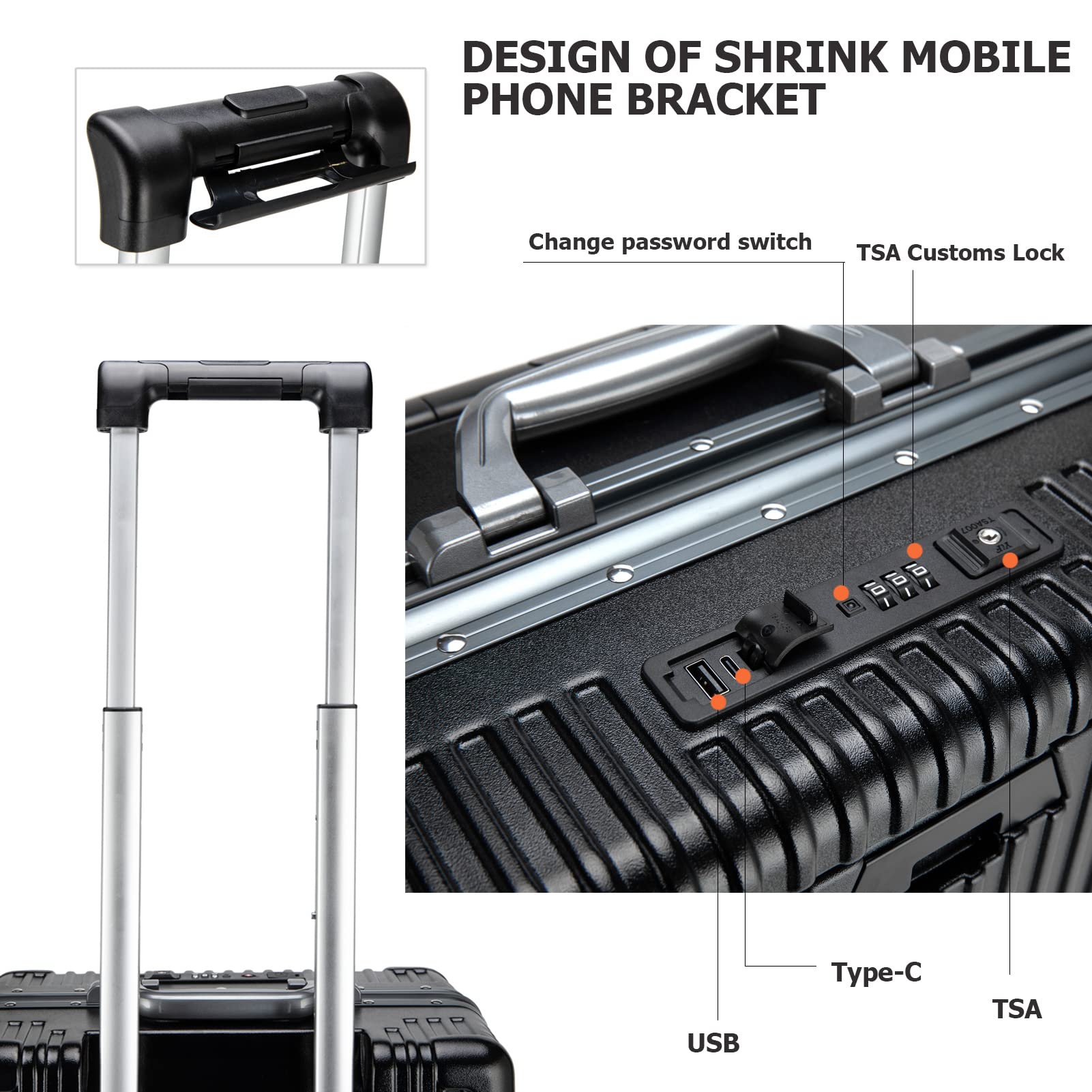 Aluminium Frame PC Hard Shell Spinner Wheels Luggage,20.8"X15"X8.7 Airline