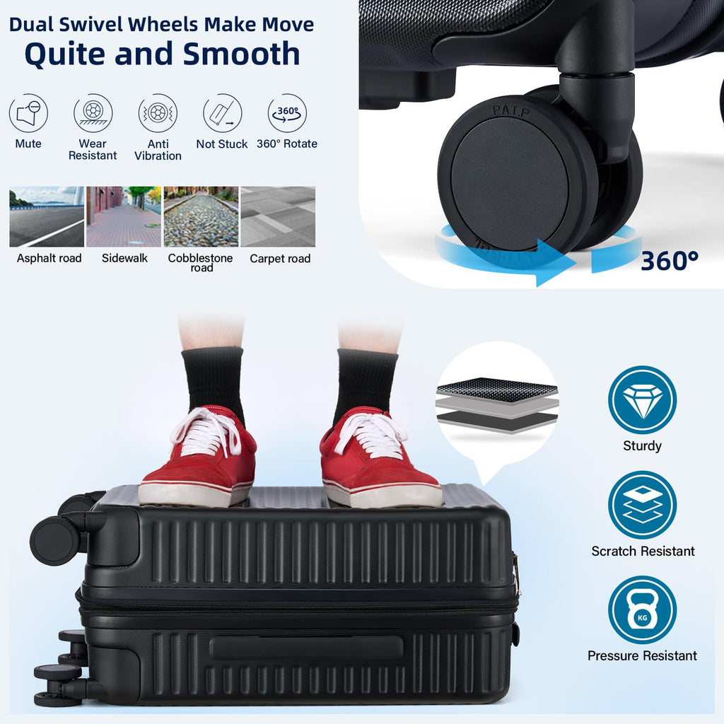 Expandable Travel Luggage with Cup Holder Charger Built in Lightweight Small Suitcase, Silver