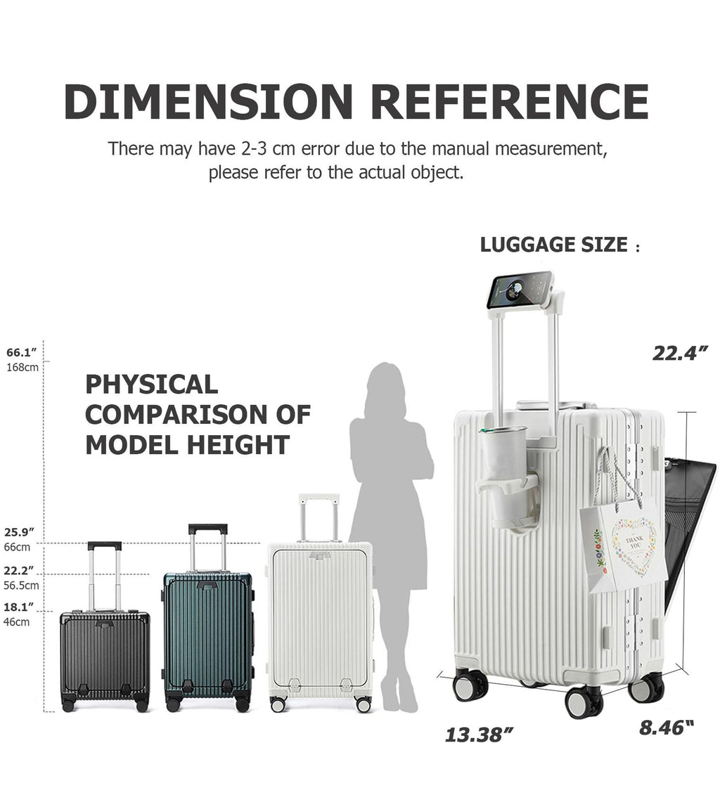 20.8"X15"X8.7 Airline Approved Built-In TSA lock Carry on Suitcase, with Cup Holder, USB Port, Phone Holder
