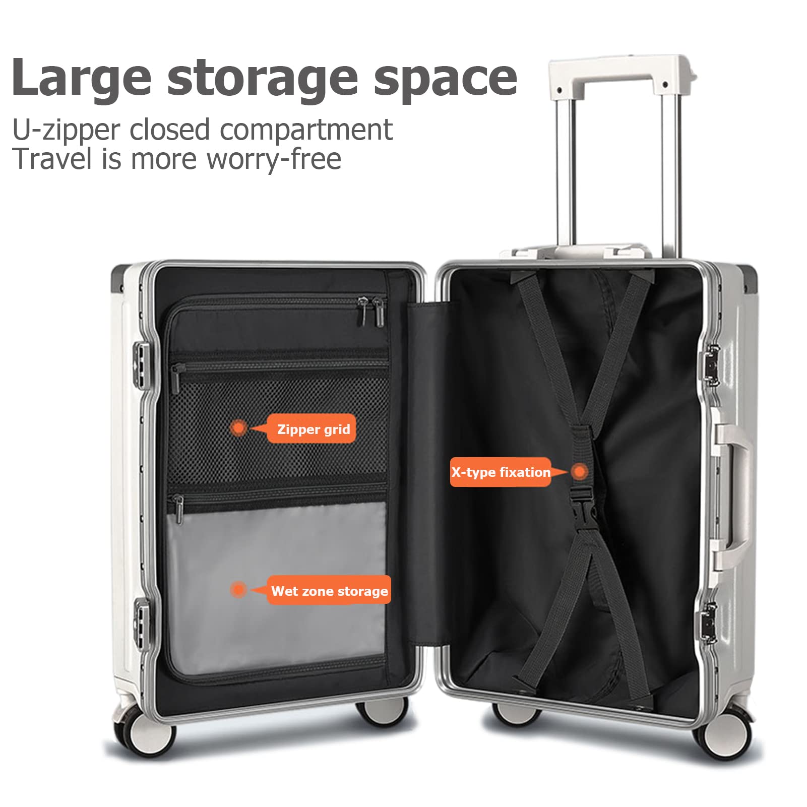 Aluminium Frame PC Hard Shell Spinner Wheels Luggage,20.8"X15"X8.7 Airline