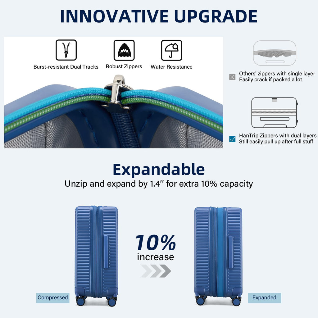 Expandable Travel Luggage with Cup Holder Charger Built in Lightweight Small Suitcase, Silver