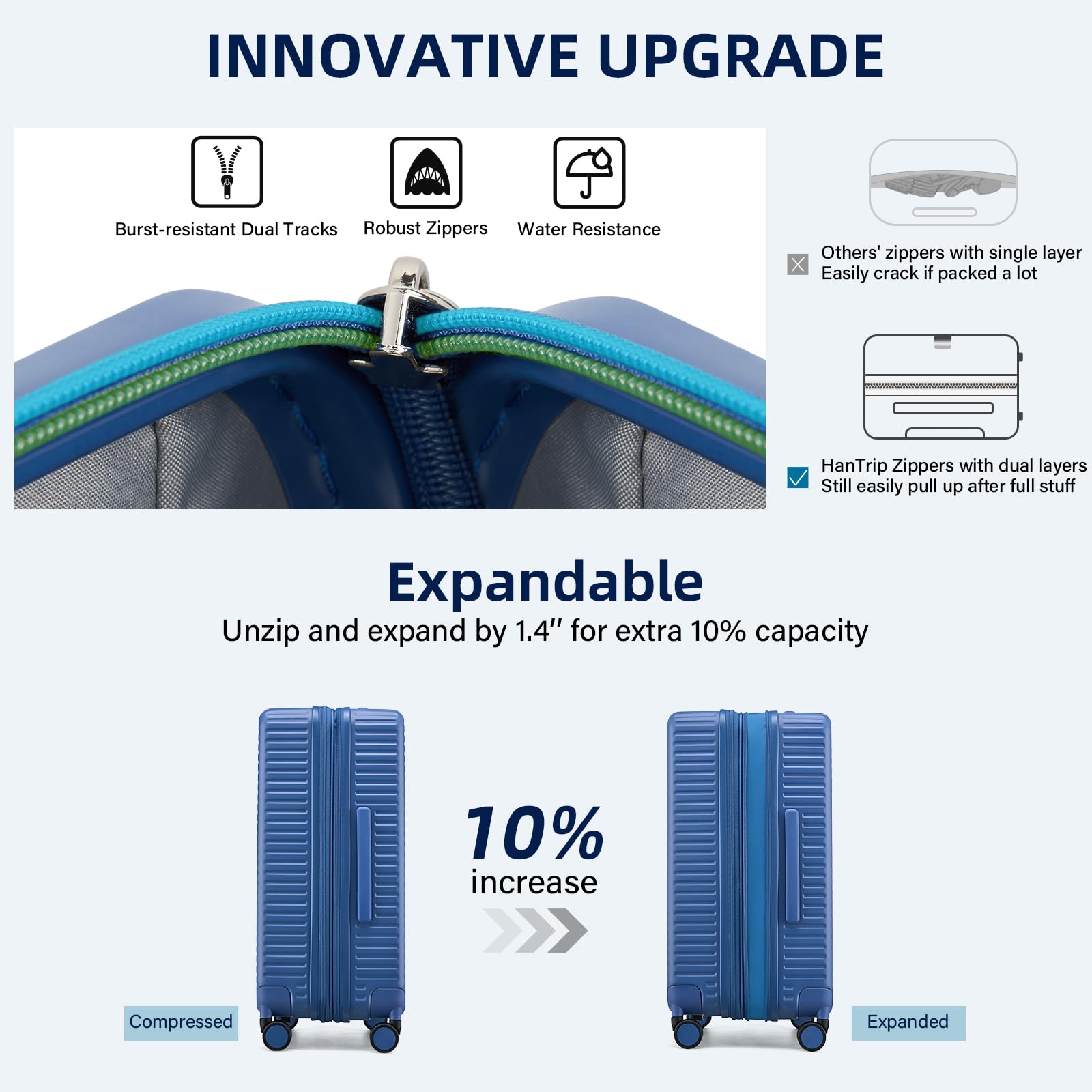 Expandable Travel Luggage with Cup Holder Charger Built in Lightweight Small Suitcase, Silver