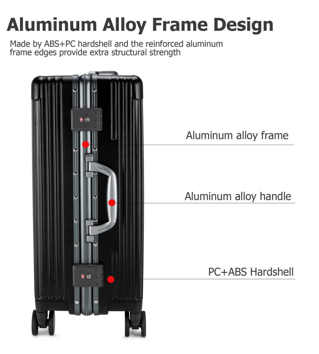 Aluminium Frame PC Hard Shell Spinner Wheels Luggage,20.8"X15"X8.7 Airline
