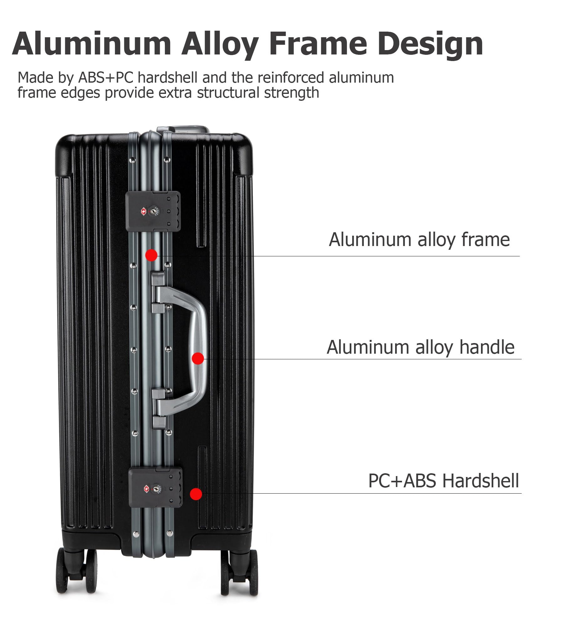 Aluminium Frame PC Hard Shell Spinner Wheels Luggage,20.8"X15"X8.7 Airline