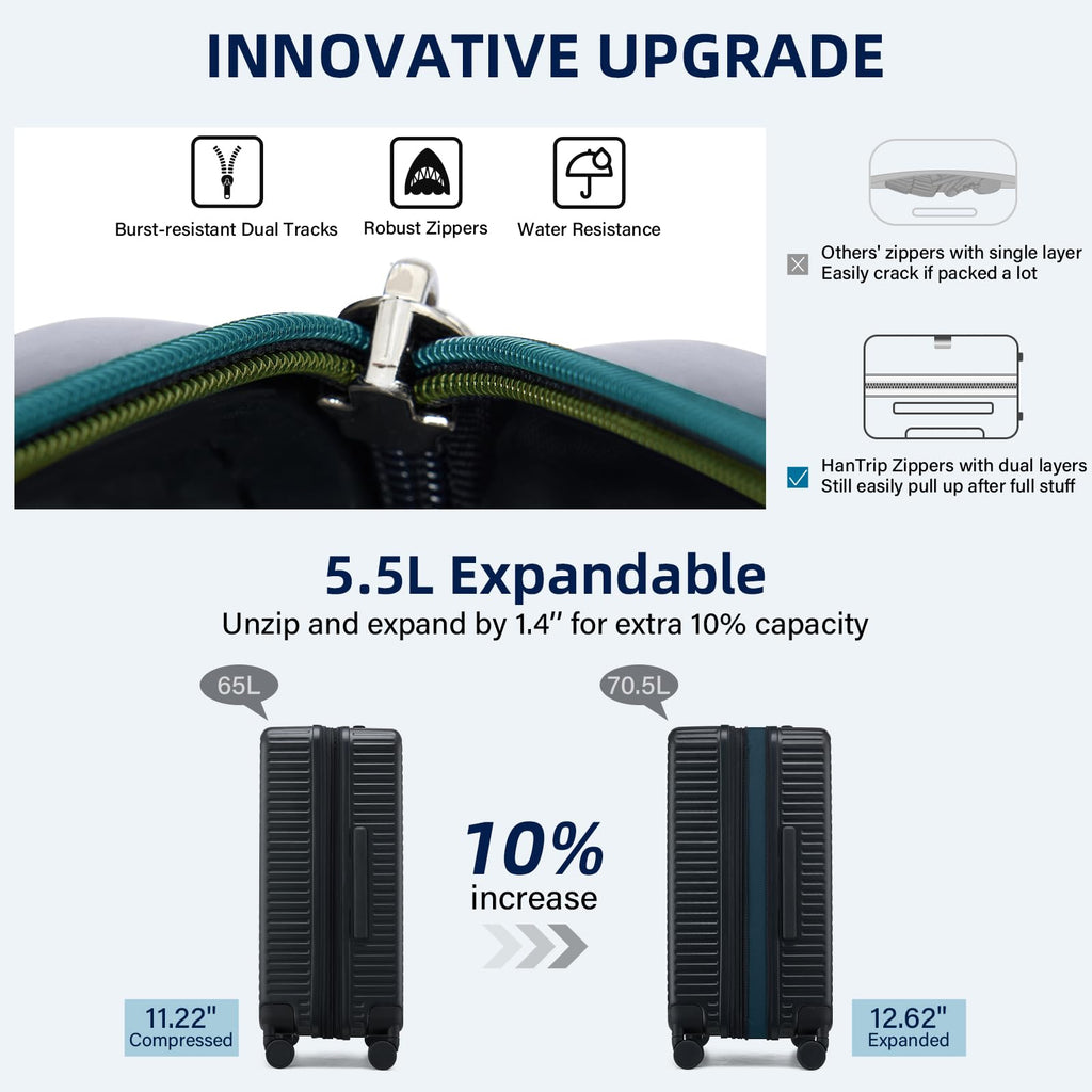 Expandable Travel Luggage with Cup Holder Charger Built in Lightweight Small Suitcase, Silver