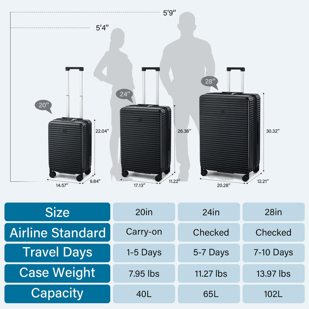 Expandable Travel Luggage with Cup Holder Charger Built in Lightweight Small Suitcase, Silver