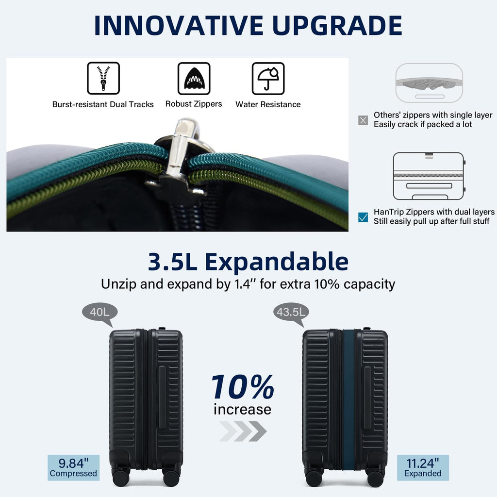 Expandable Travel Luggage with Cup Holder Charger Built in Lightweight Small Suitcase, Silver