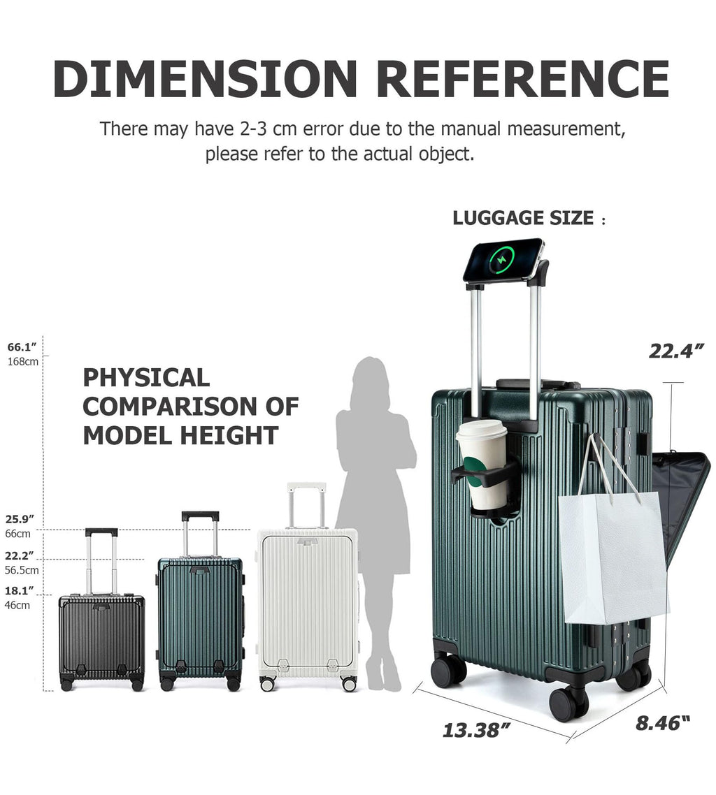 Aluminium Frame PC Hard Shell Spinner Wheels Luggage,20.8"X15"X8.7 Airline