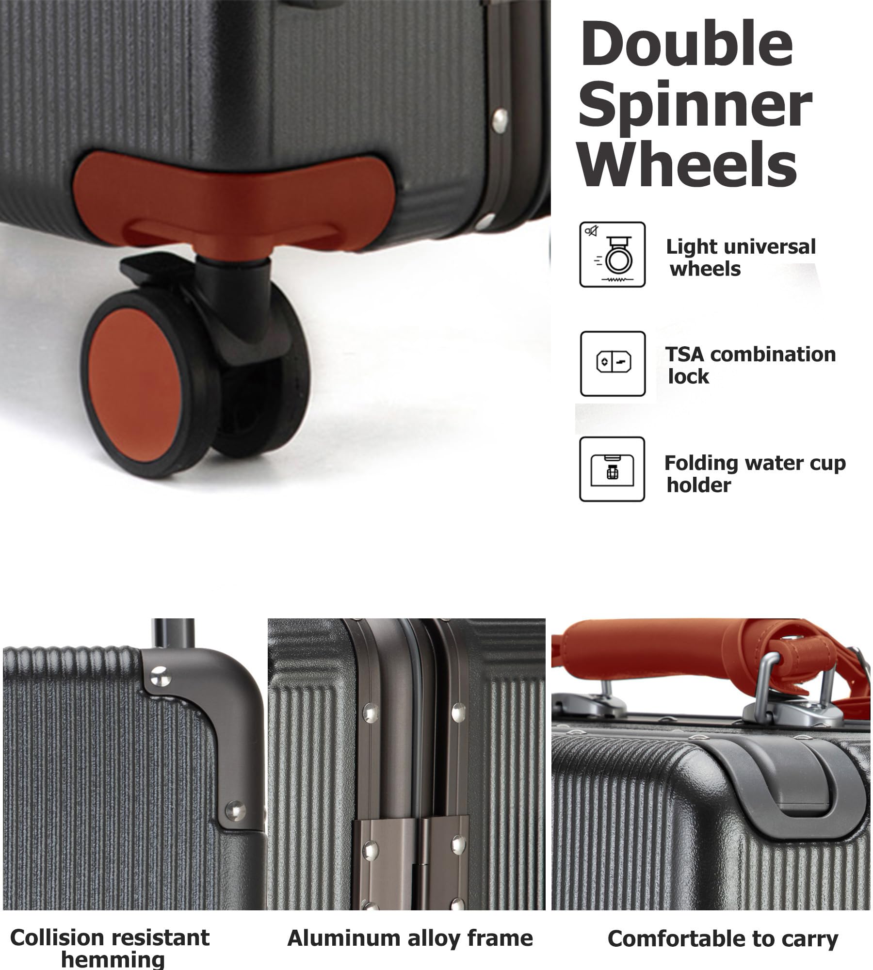 Wheels Luxury Rolling Travel Suitcase with TSA Lock & Cup Holder