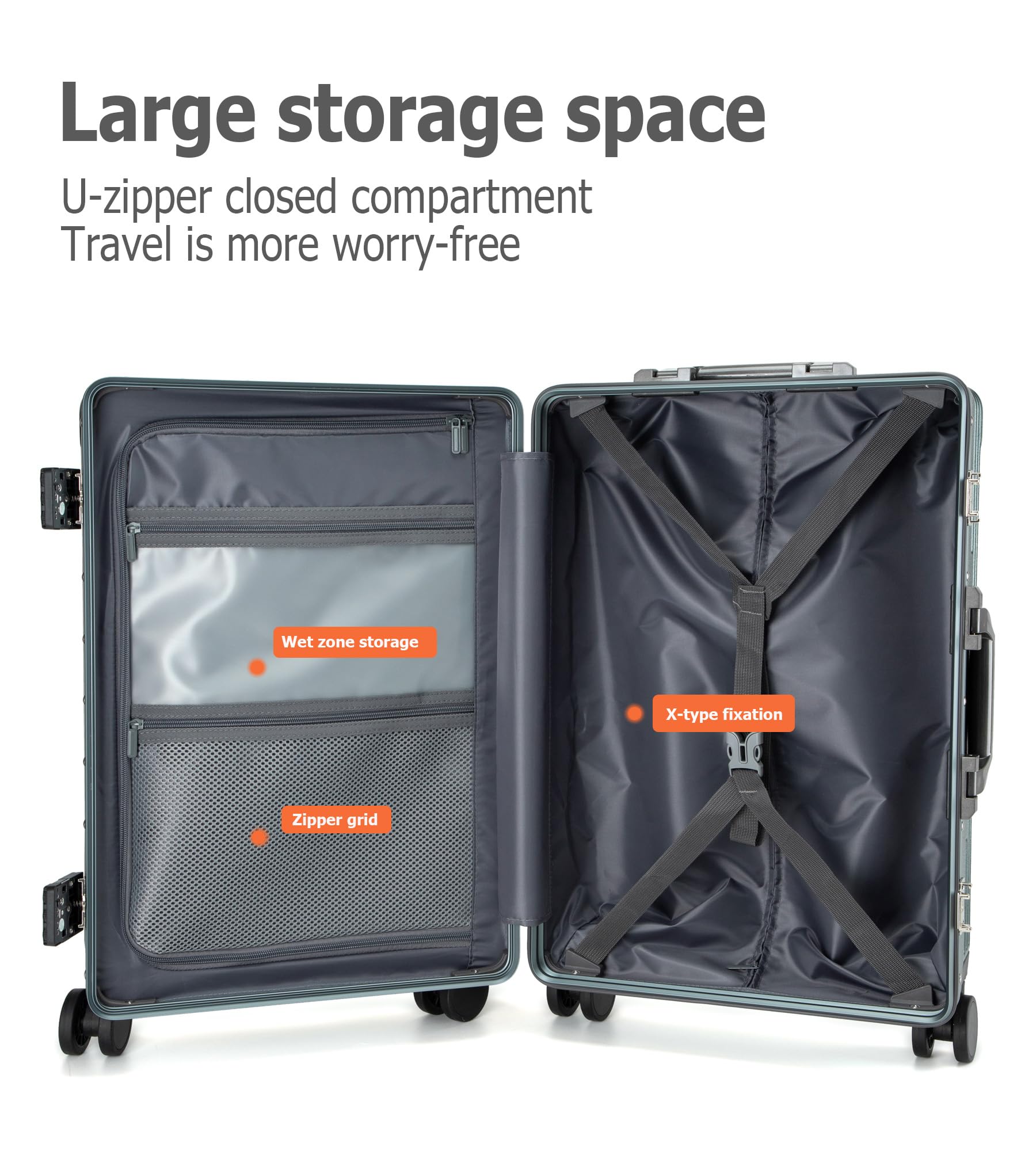 20.8"X15"X8.7 Airline Approved Built-In TSA lock Carry on Suitcase, with Cup Holder, USB Port, Phone Holder