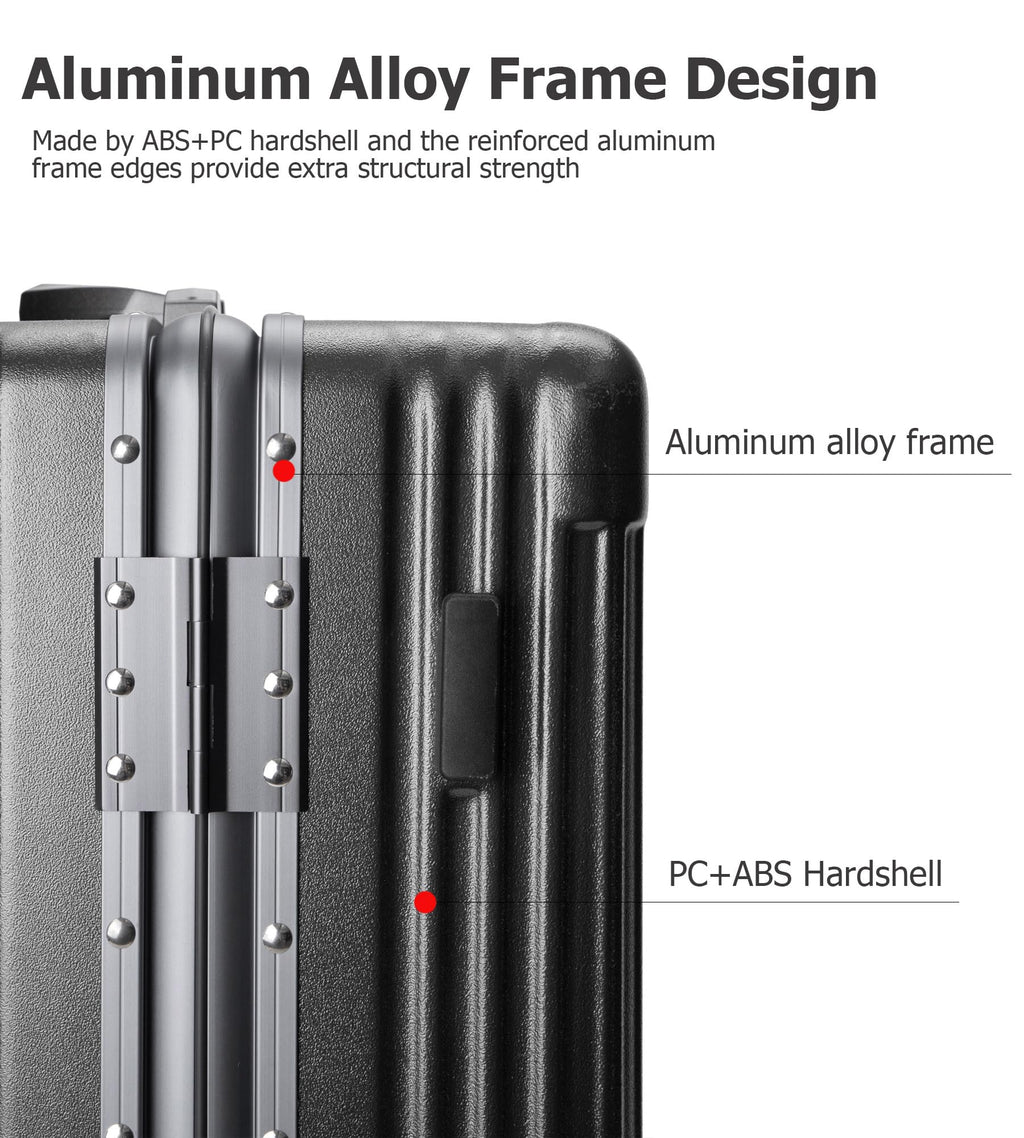 Aluminium Frame PC Hard Shell Spinner Wheels Luggage,20.8"X15"X8.7 Airline