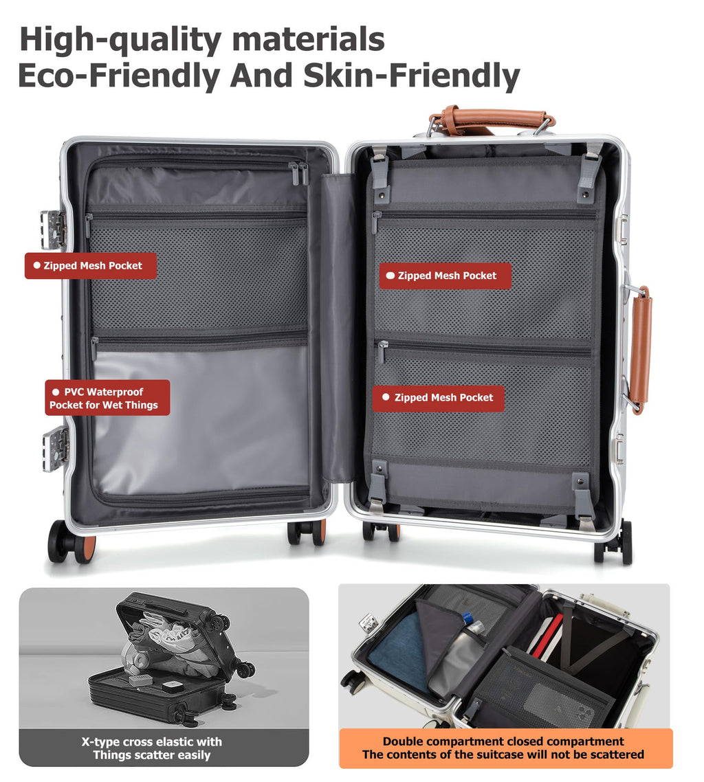 Wheels Luxury Rolling Travel Suitcase with TSA Lock & Cup Holder
