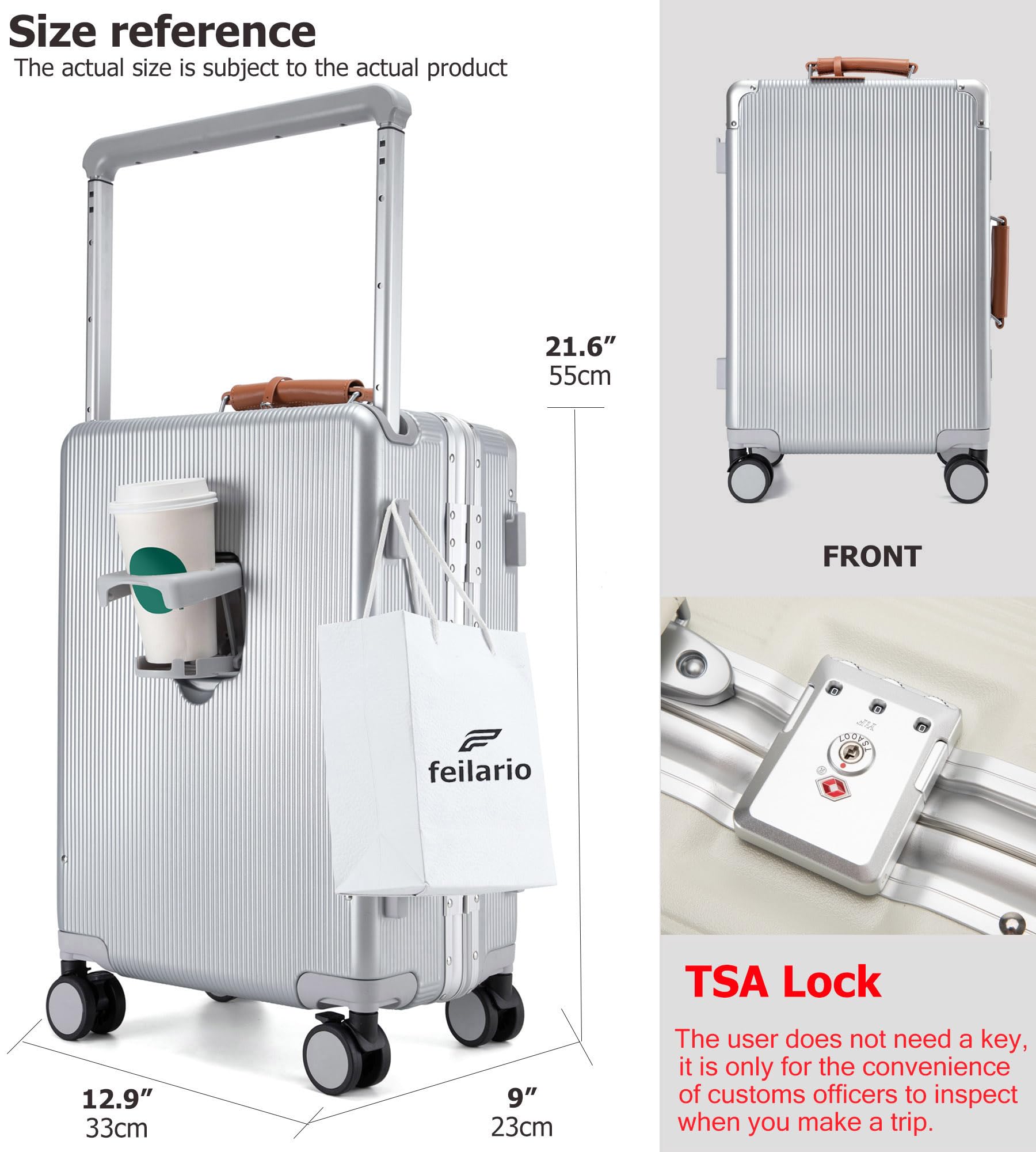 Wheels Luxury Rolling Travel Suitcase with TSA Lock & Cup Holder