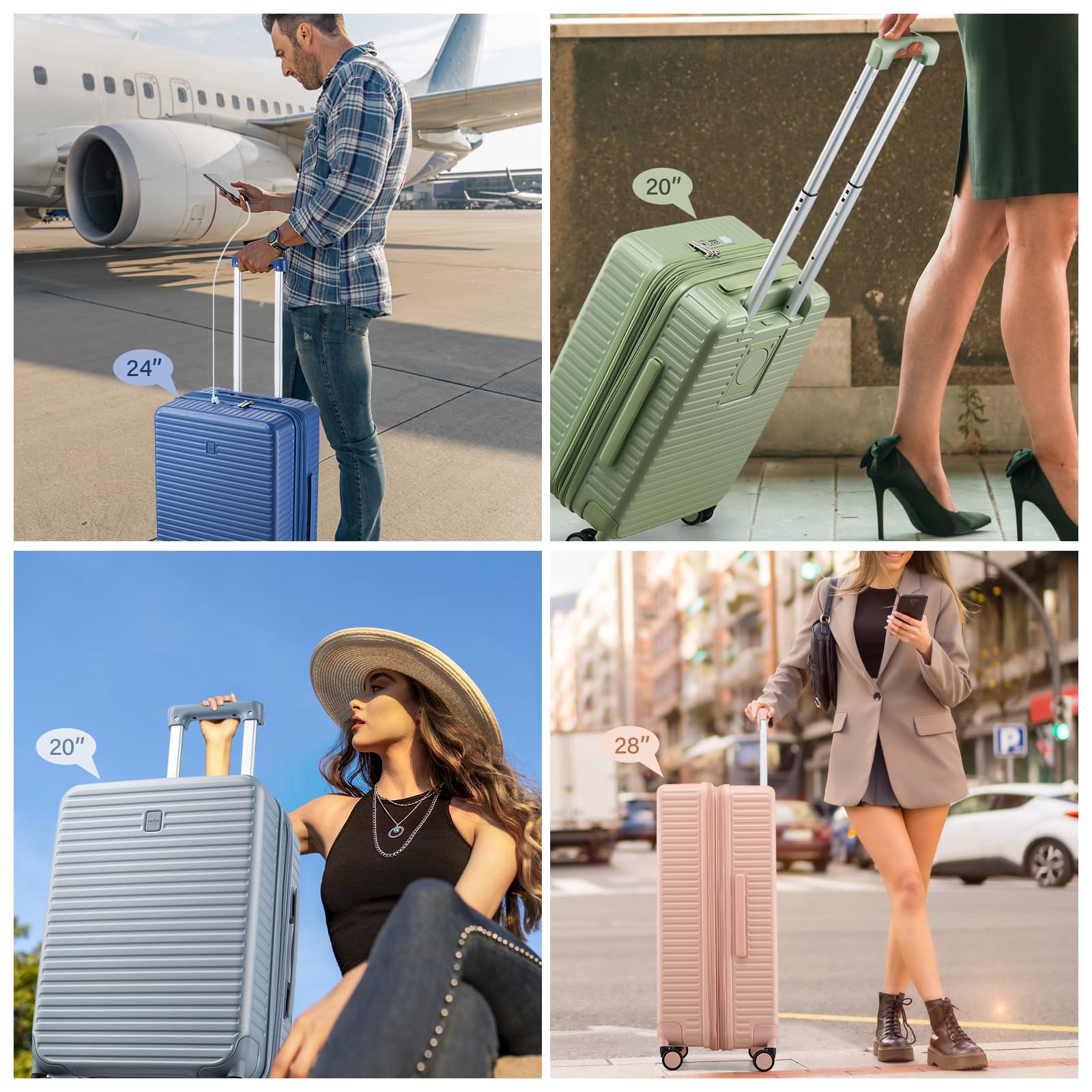 Expandable Travel Luggage with Cup Holder Charger Built in Lightweight Small Suitcase, Silver