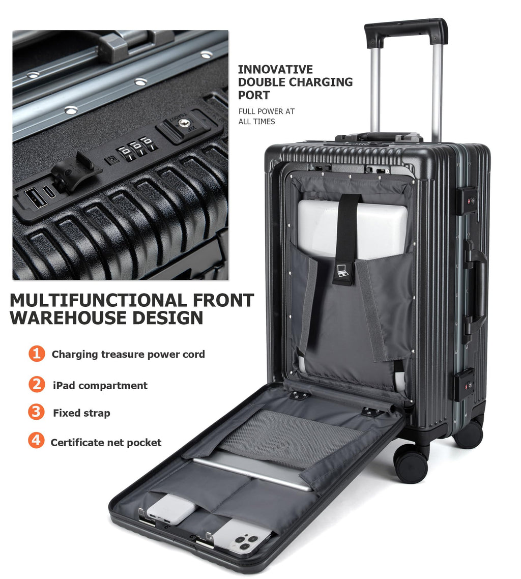Aluminium Frame PC Hard Shell Spinner Wheels Luggage,20.8"X15"X8.7 Airline
