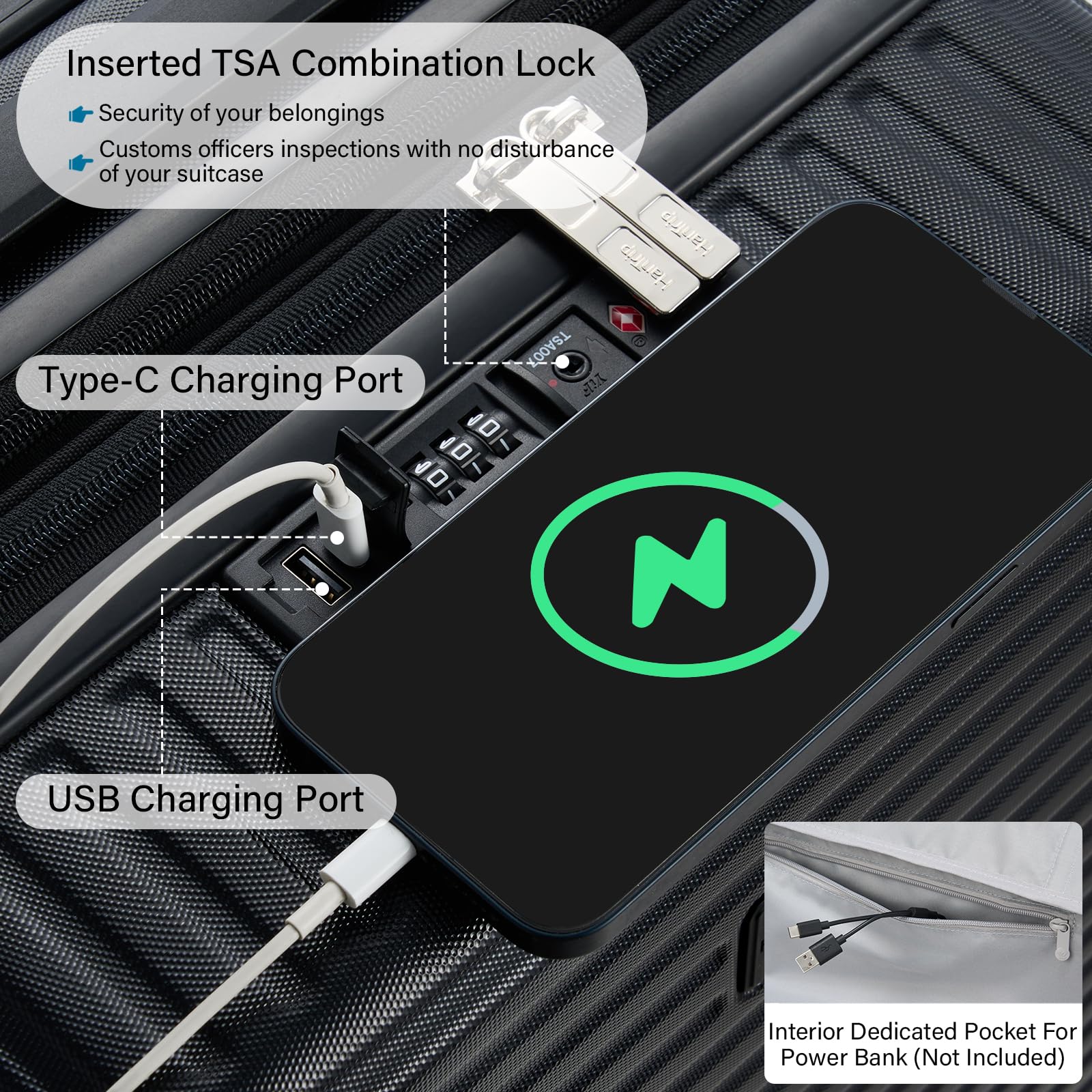 Expandable Travel Luggage with Cup Holder Charger Built in Lightweight Small Suitcase, Silver