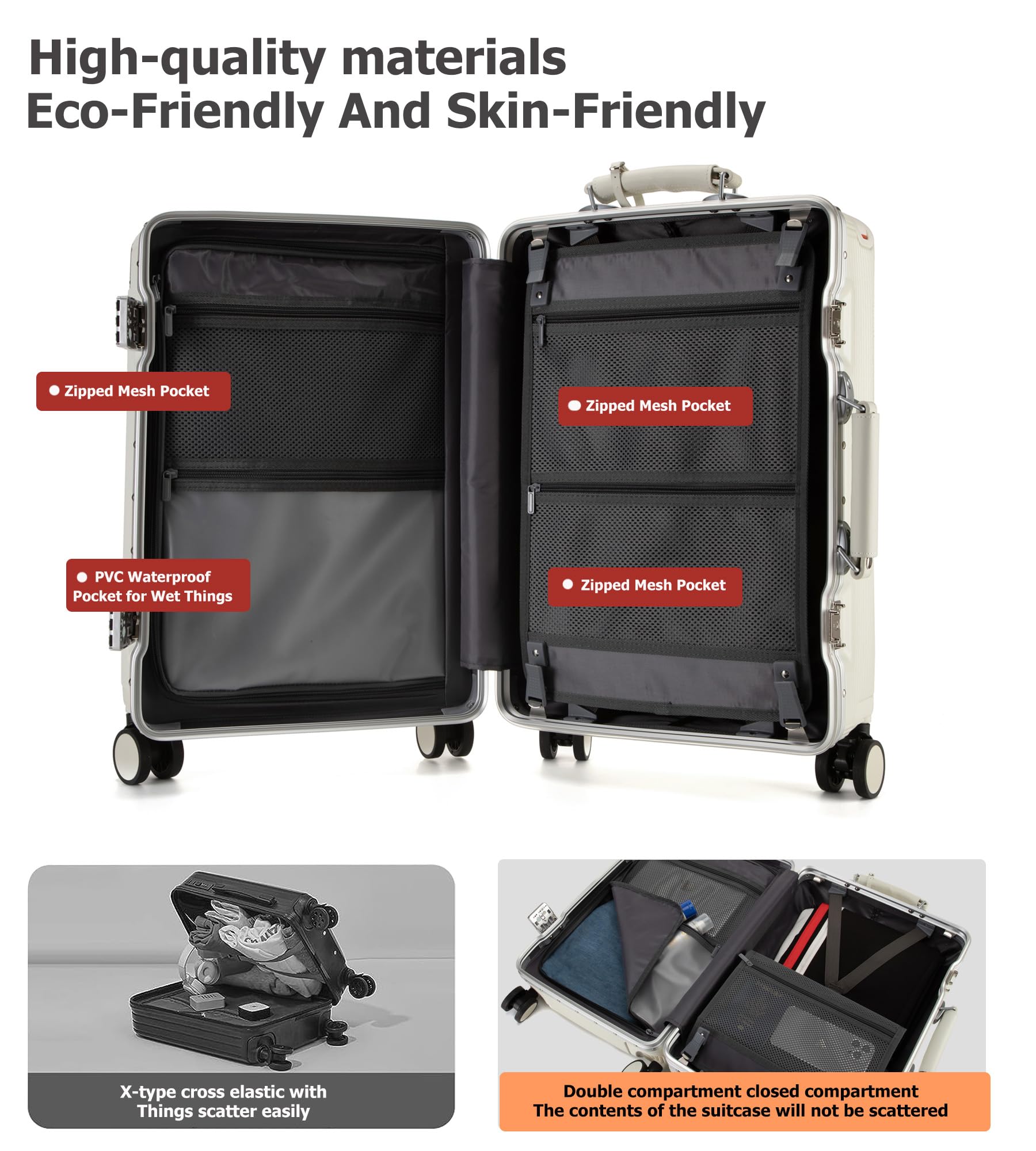 Wheels Luxury Rolling Travel Suitcase with TSA Lock & Cup Holder