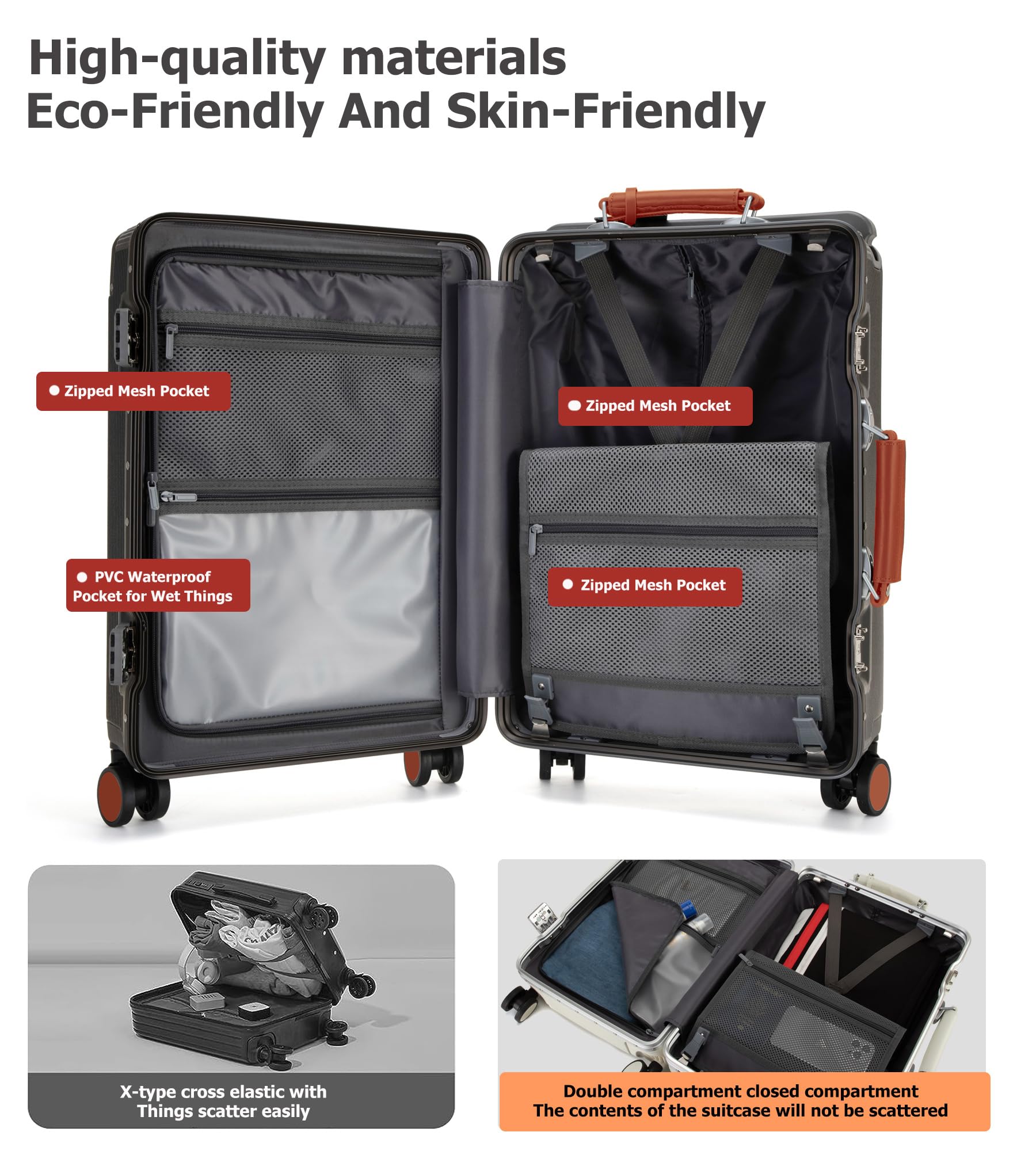 Wheels Luxury Rolling Travel Suitcase with TSA Lock & Cup Holder