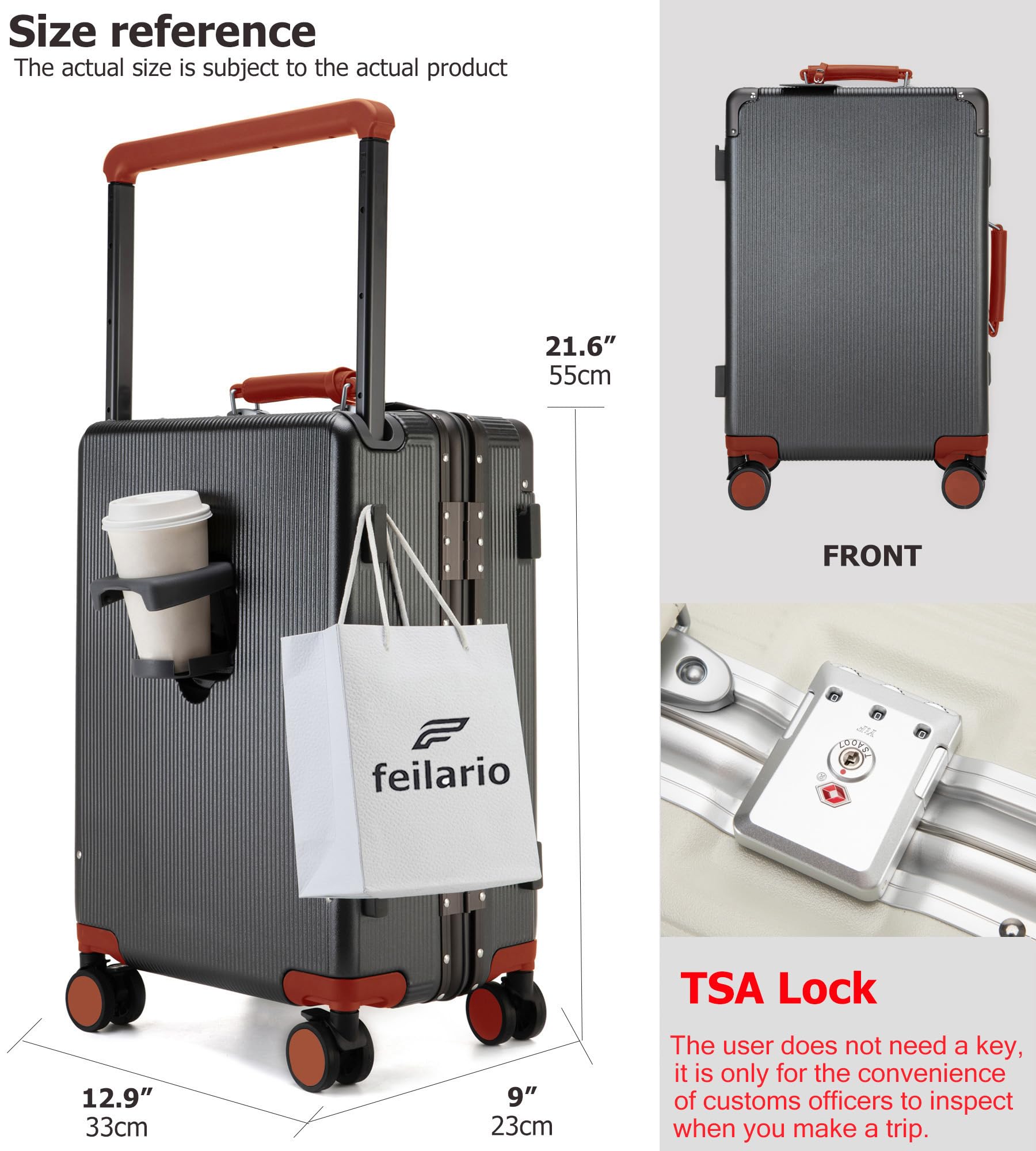 Wheels Luxury Rolling Travel Suitcase with TSA Lock & Cup Holder