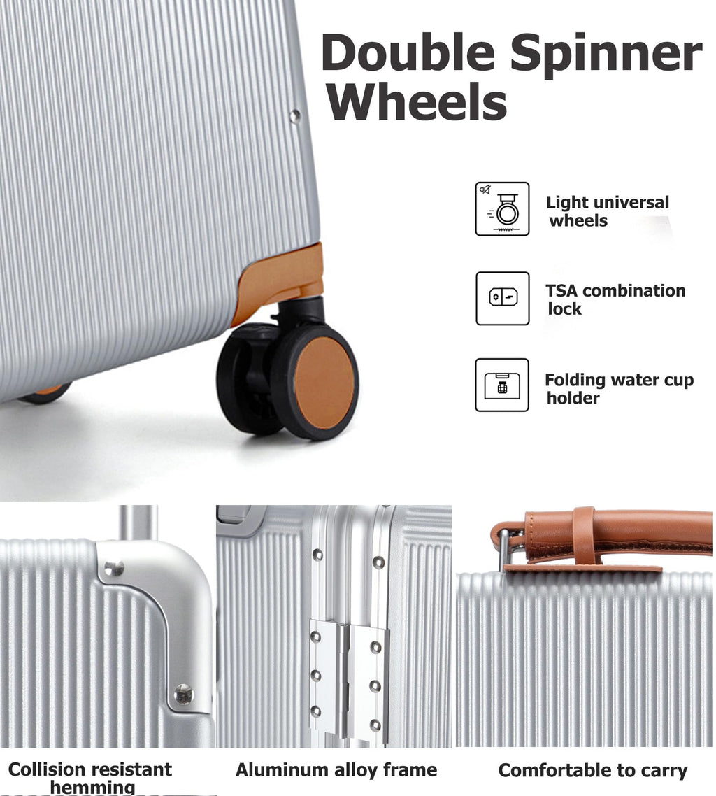 Wheels Luxury Rolling Travel Suitcase with TSA Lock & Cup Holder